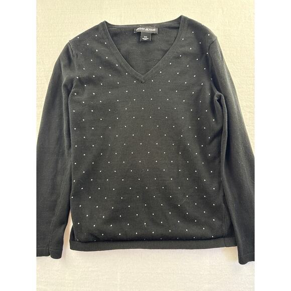 Women’s DKNY Jeans Black Bedazzled v-Neck Sweater Sz M - Picture 1 of 4